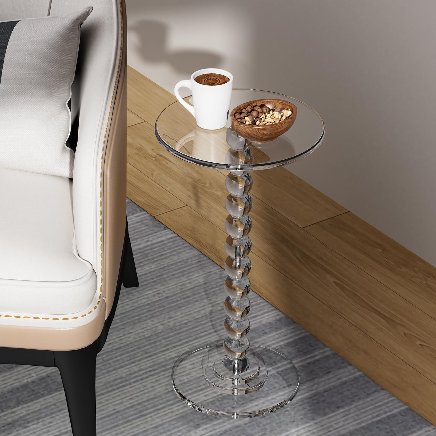 Dewrhiixe Acrylic Side Table, End Table Round Top with Solid Post for Living Room, Bedroom, Balcony, Easy Assembly (Clear) (Pedestal, Clear)
