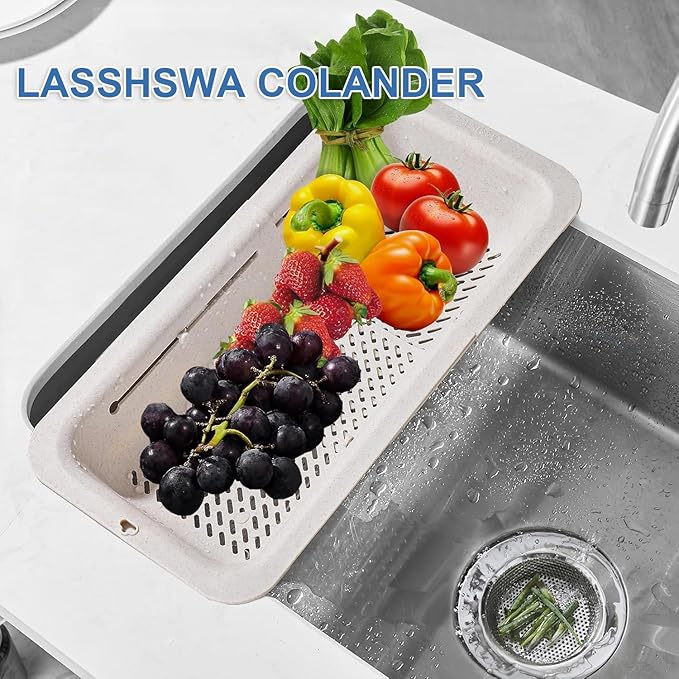 LASSHSWA Collapsible Colander for Kitchen, Over the Sink Strainer Basket for