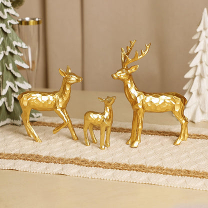 Lulu Home 3 PCS Christmas Tabletop Decorations, Resin Golden Reindeer Family Figurines with Diverse Postures, Xmas Holiday Winter Centerpieces Ornaments for Mantel Shelf Sill Decor(Family)