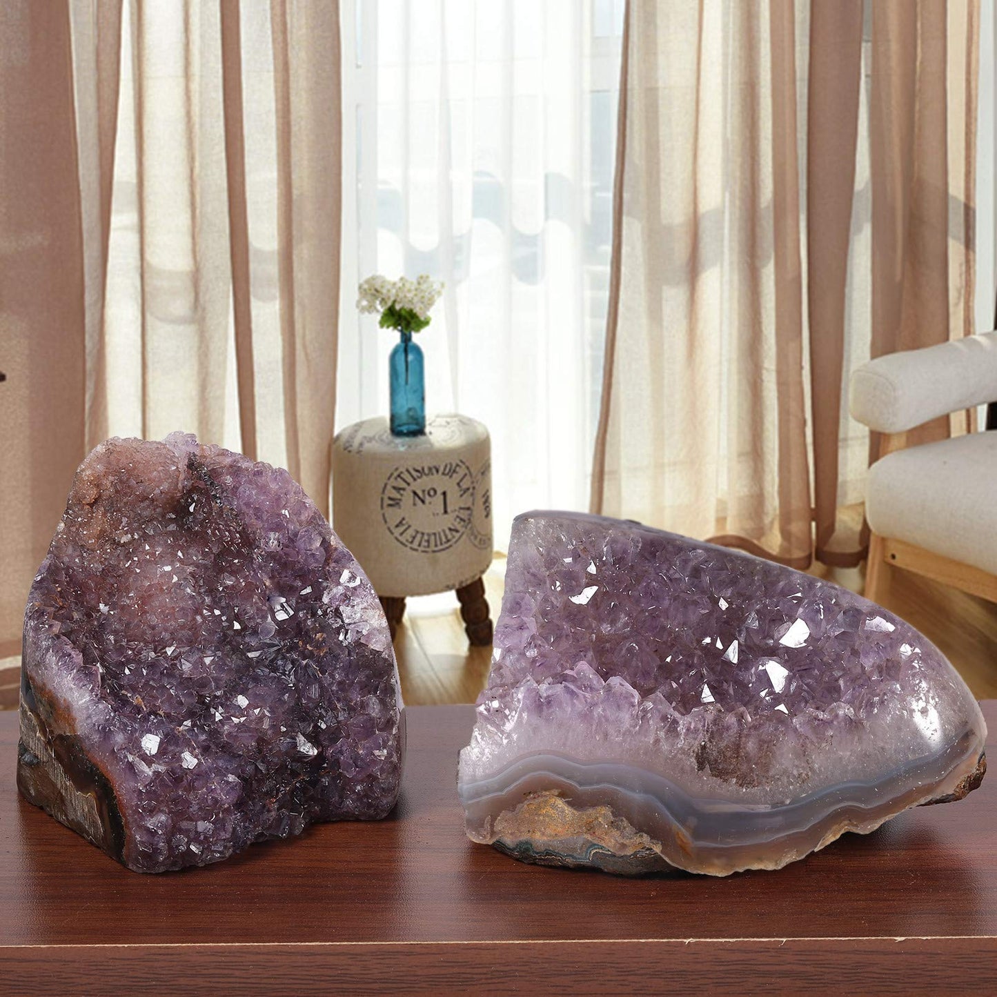 TUMBEELLUWA 500-600g Natural Amethyst Crystal Cluster Gemstone Specimen for Home Decoration Raw Druzy Geode Quartz Stone Figurine for Reiki Healing Meditation, 2.76”-5.3”