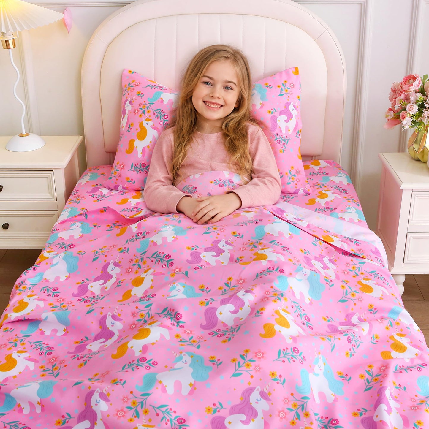 Softan Kids Twin Sheets Set, 3 Piece Unicorn Bedding Set for Girls, Soft Breathable Microfiber with 15" Deep Pocket, Fitted Flat Sheet & Pillowcase