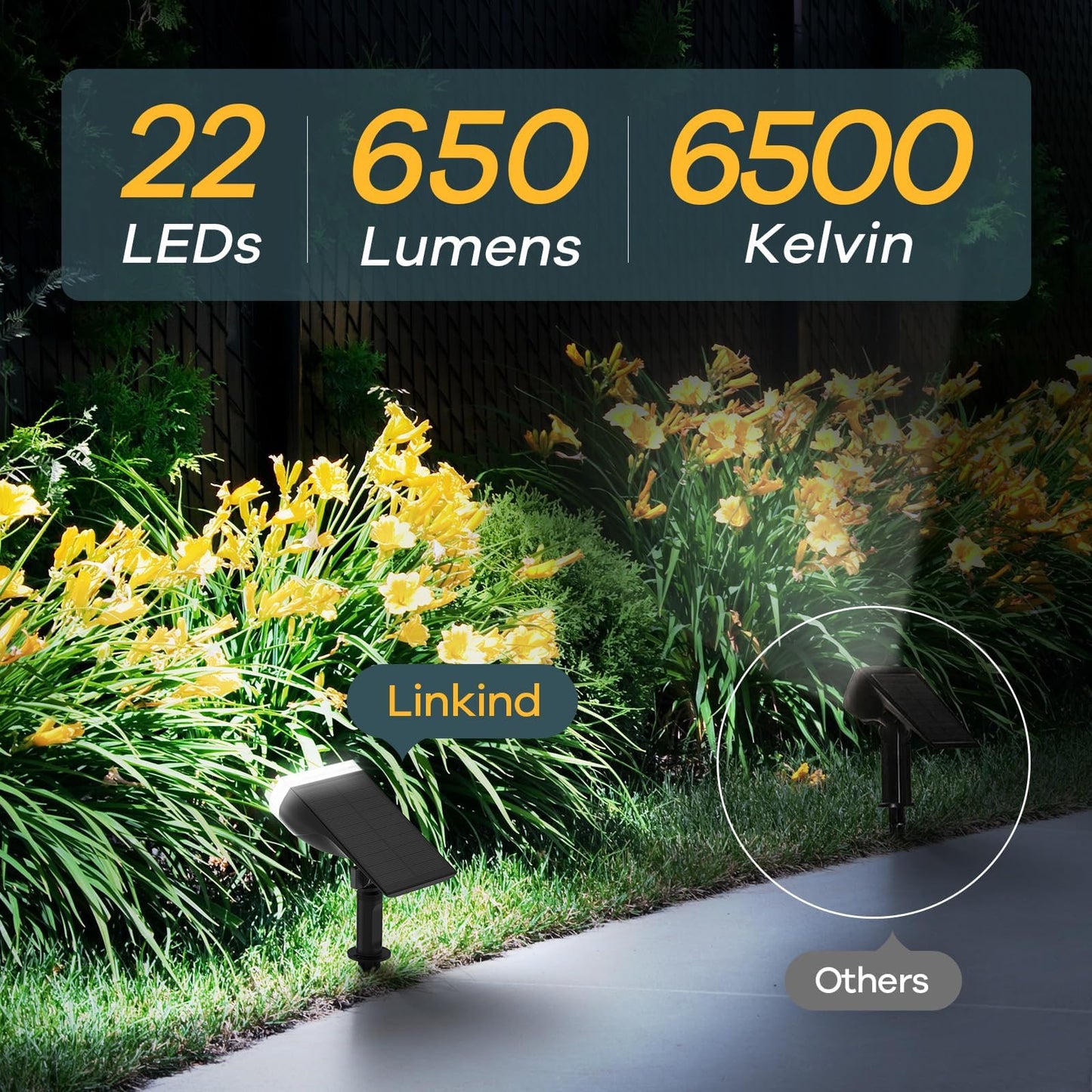 Linkind Solar Lights Outdoor Waterproof IP65, StarRay Dusk-to-Dawn Outdoor Solar Lights, 3 Lighting Modes Solar Spot Lights Outdoor for Garden, Yard, Landscape (Daylight, 2 Pack)
