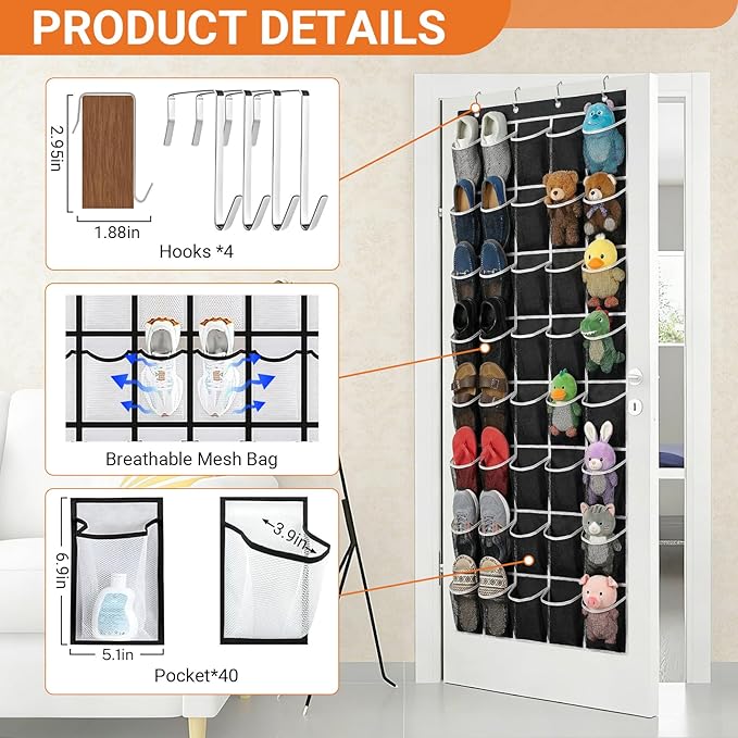 40-Pocket Over the Door Shoe Organizer