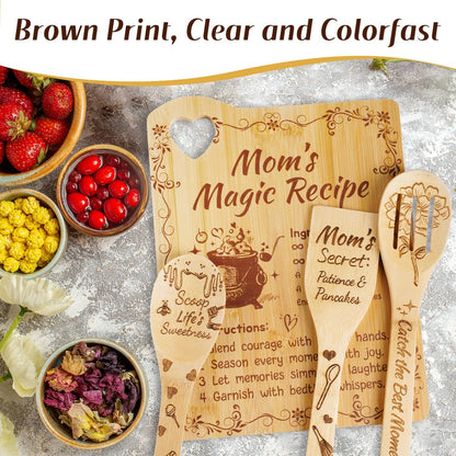 Mothers Day Gifts for Mom - Personalized Engraved Bamboo Cutting Board Set Gifts for Mama from Daughter,Cute Cutting Board Utensil Set Kitchen Decor,Mothers Day Kitchen Gadgets,Birthday Gift for Women