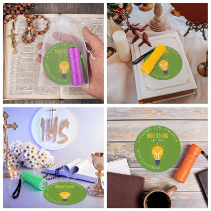 VIHOSE 36 Pcs/12 Set Christian Gifts Bulk You Brightening My Day Flashlights Set 12 LED Lights 12 Bible Verse Cards 12 Bags for Religious Church VBS Sunday School Classroom Reward Exchange Gift
