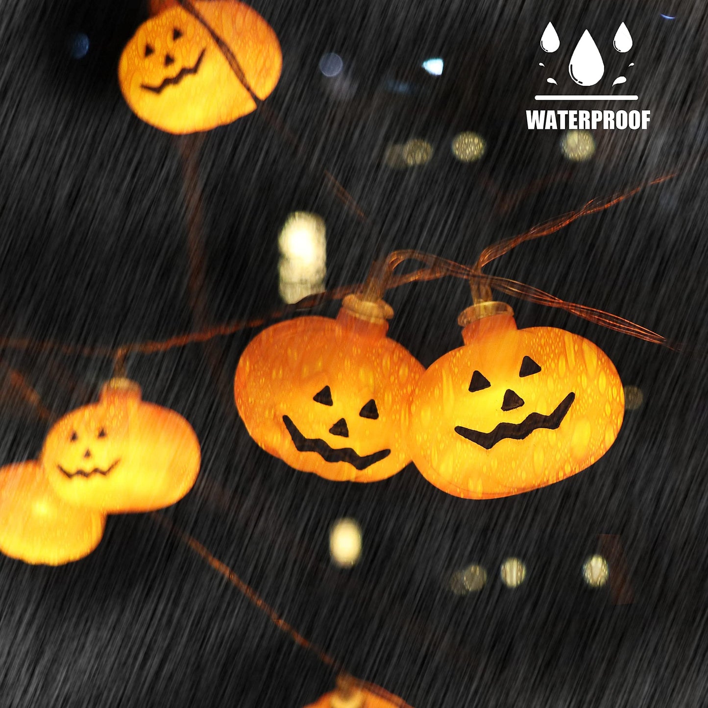 Runleo Halloween Decorations Pumpkin String Lights - 20 LED 10 FT 3D Cute Waterproof Orange Jack-O-Lantern Battery Operated Lights, 2 Modes Steady/Flickering Light for Indoor Outdoor Party Decor
