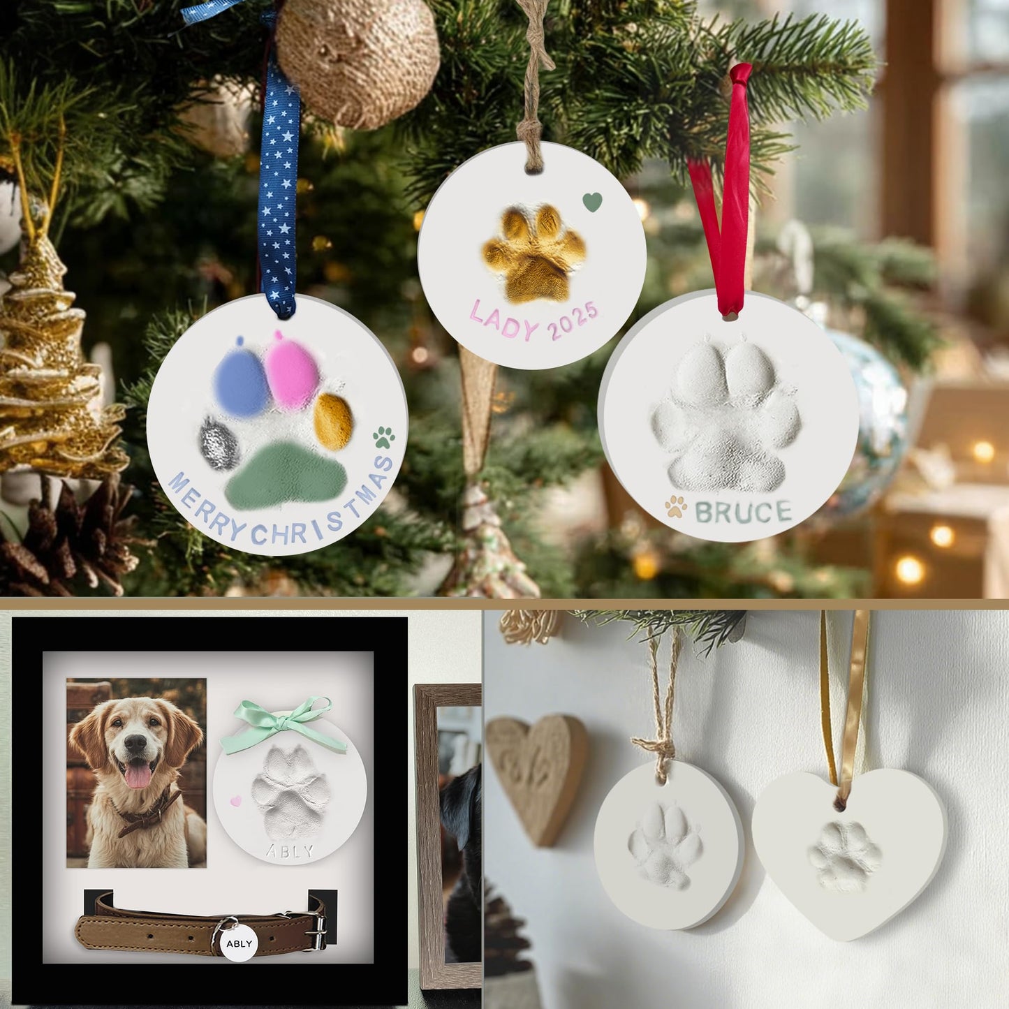 MYPAWLETS Pawprints Keepsake Kit for Dogs Cats,Make 3 Clay Paw Print Ornaments,Soft & Non-Toxic Clay,Pet Paw Prints Impression Kit,Dogs Christmas Tree Ornament,Gift for Pet Lovers-3 Round