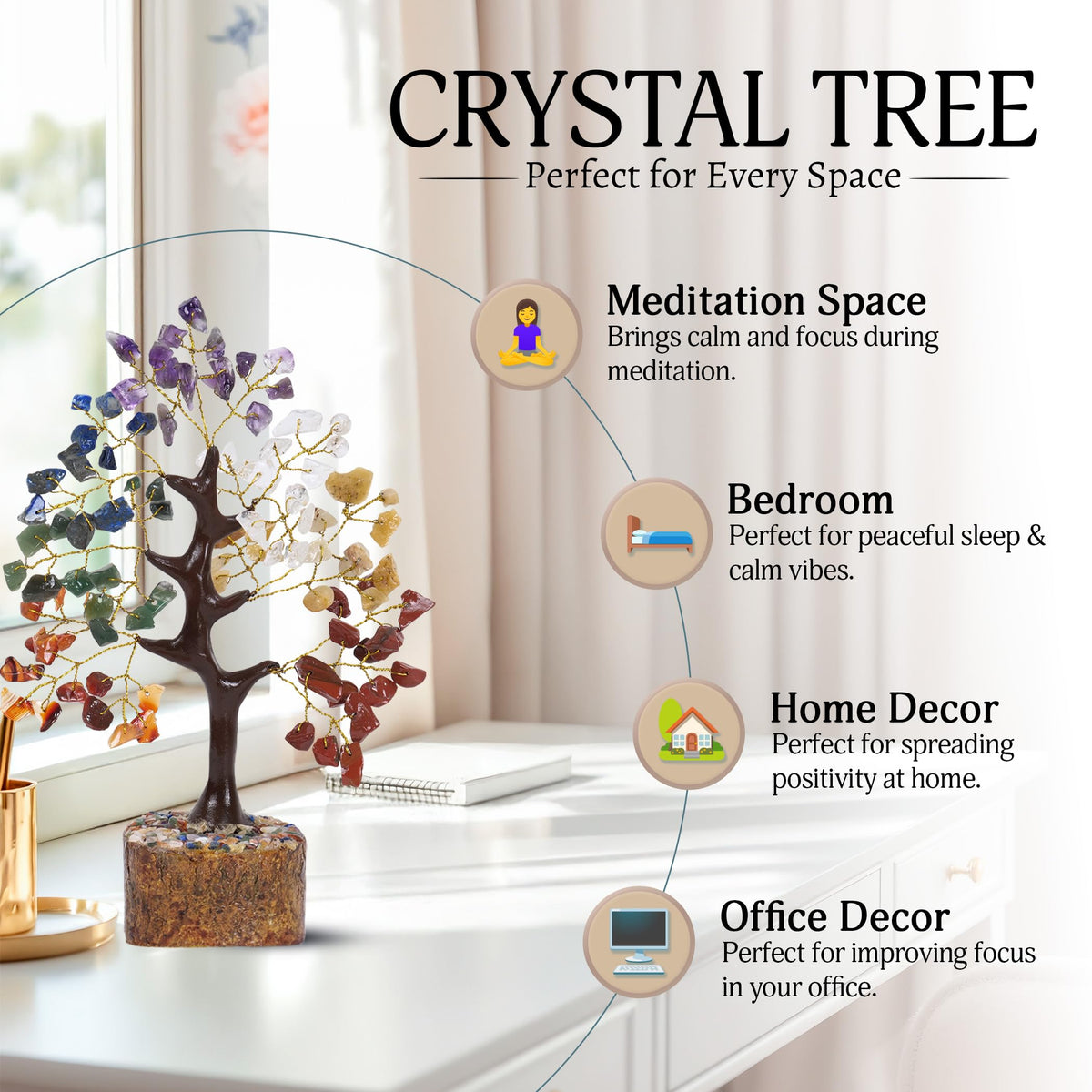 Seven Chakra Tree Of Life Crystal Tree, Crystals And Healing Stones, Birthday Gifts For Women, Healing Crystals And Stones Feng Shui Decor, Crystal Decor For Home Office, House Warming Gifts New Home