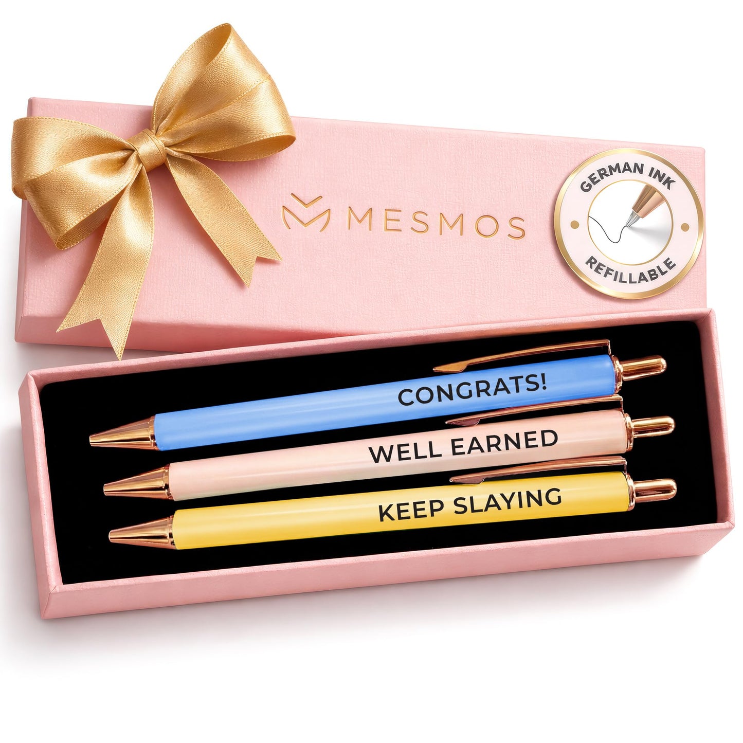 MESMOS 3pcs High End Luxury Congratulations Gifts for Women, Job Promotion Gifts for Women, Thank You Gift for Teacher, Employees, Coworkers, Mentors & Managers German-Ink & 1mm Swiss-Tip Luxury Pen.