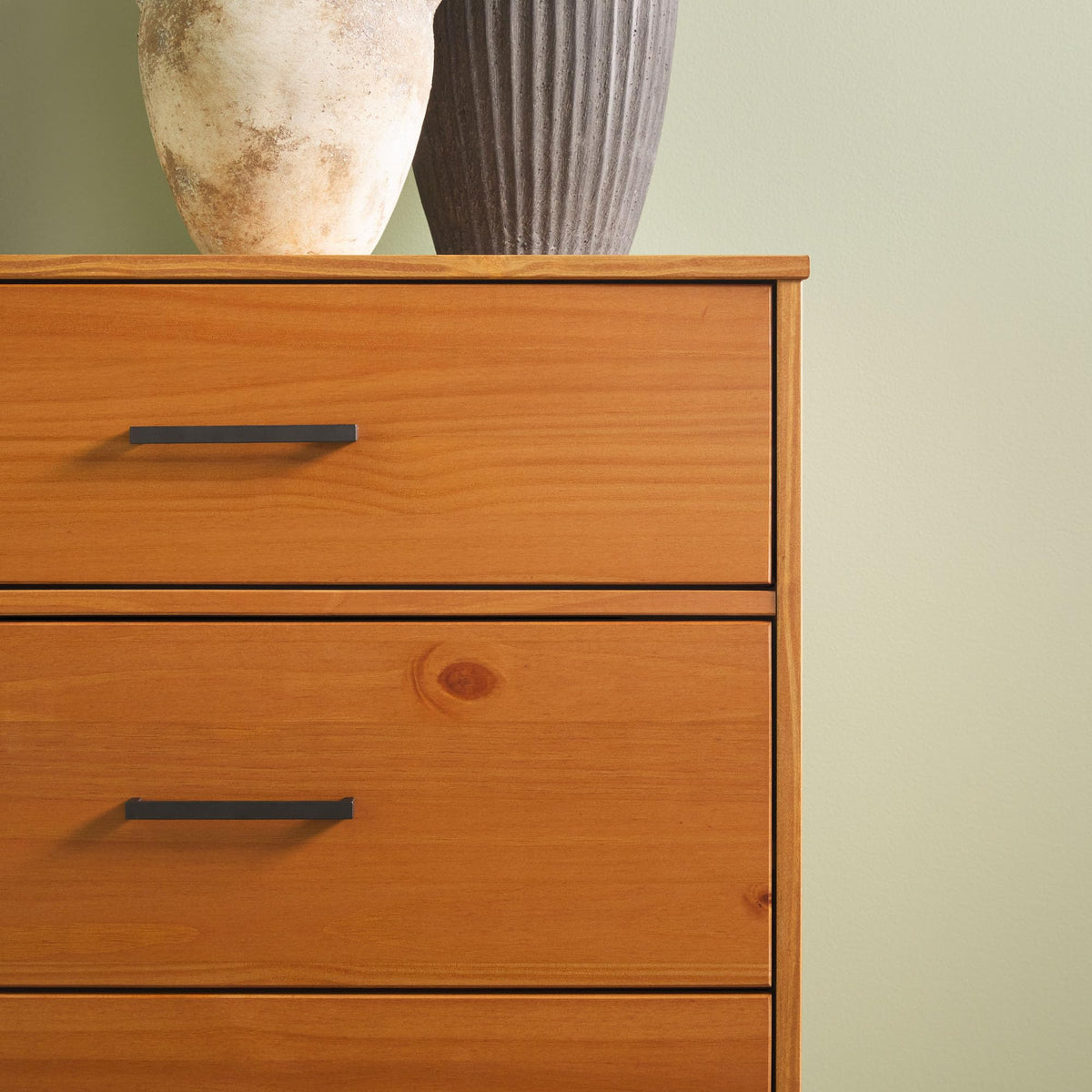 Walker Edison Sloane 6-Drawer Solid Wood Dresser with Metal Handles, 52 Inch, Caramel