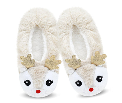 DICUIRD Womens Animal Soft Sole Slipper Socks with Grippers-Fuzzy House Slippers(Deer, 8-10)