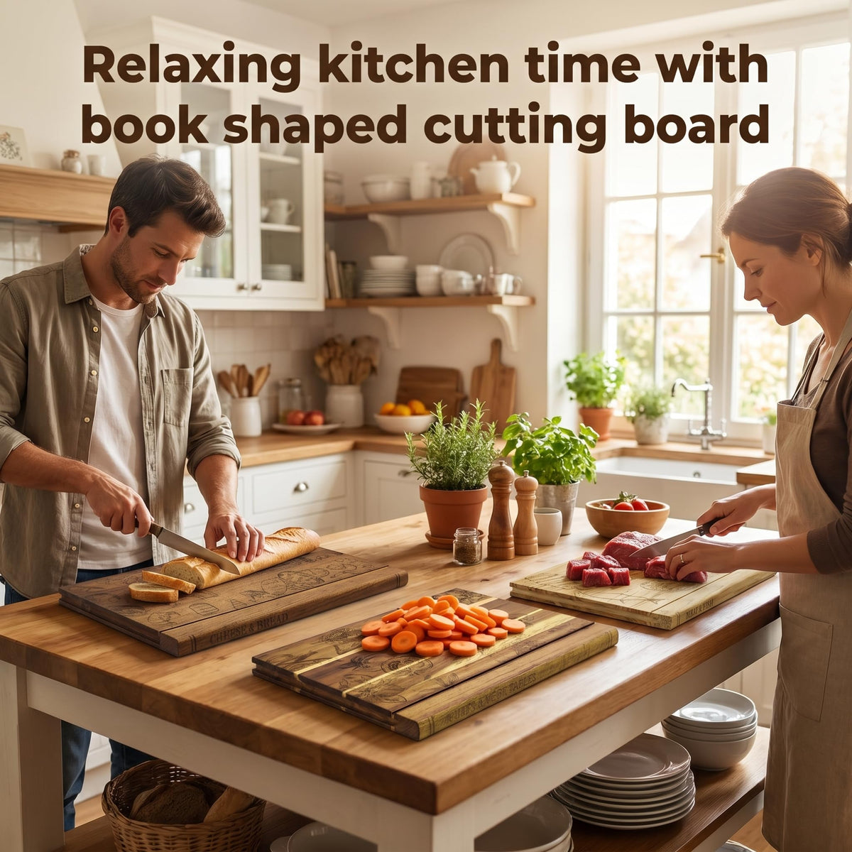 Wooden Book Cutting Board Set with Stand 3 Piece Wooden Cutting Boards Decorative Chopping Board Set for Kitchen Counter Fun Gift for Home Cooks