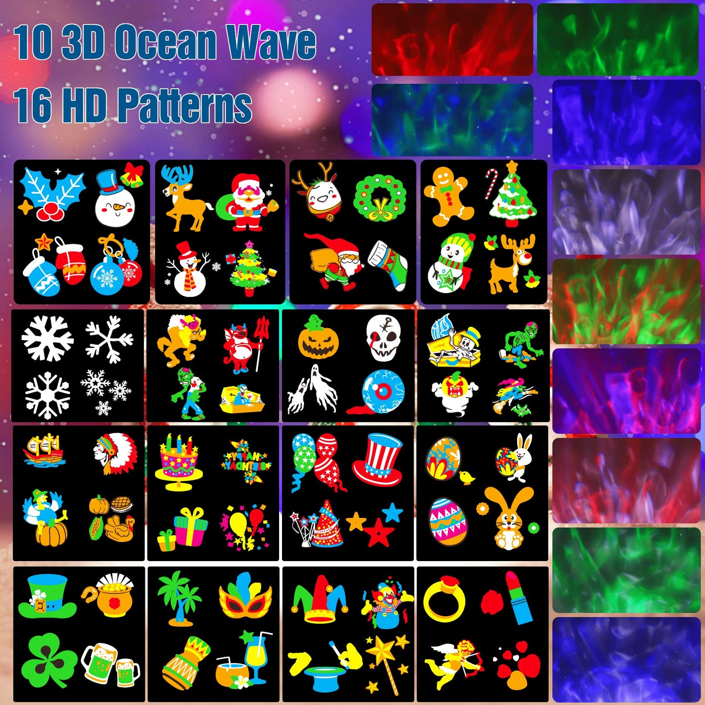 Halloween Decorations Projector Lights,Outdoor Christmas Holiday Projector with Remote Control Timer, 26 HD Effects (3D Ocean Wave & Patterns) Waterproof Landscape for Halloween Party Decorations