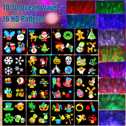 Halloween Decorations Projector Lights,Outdoor Christmas Holiday Projector with Remote Control Timer, 26 HD Effects (3D Ocean Wave & Patterns) Waterproof Landscape for Halloween Party Decorations