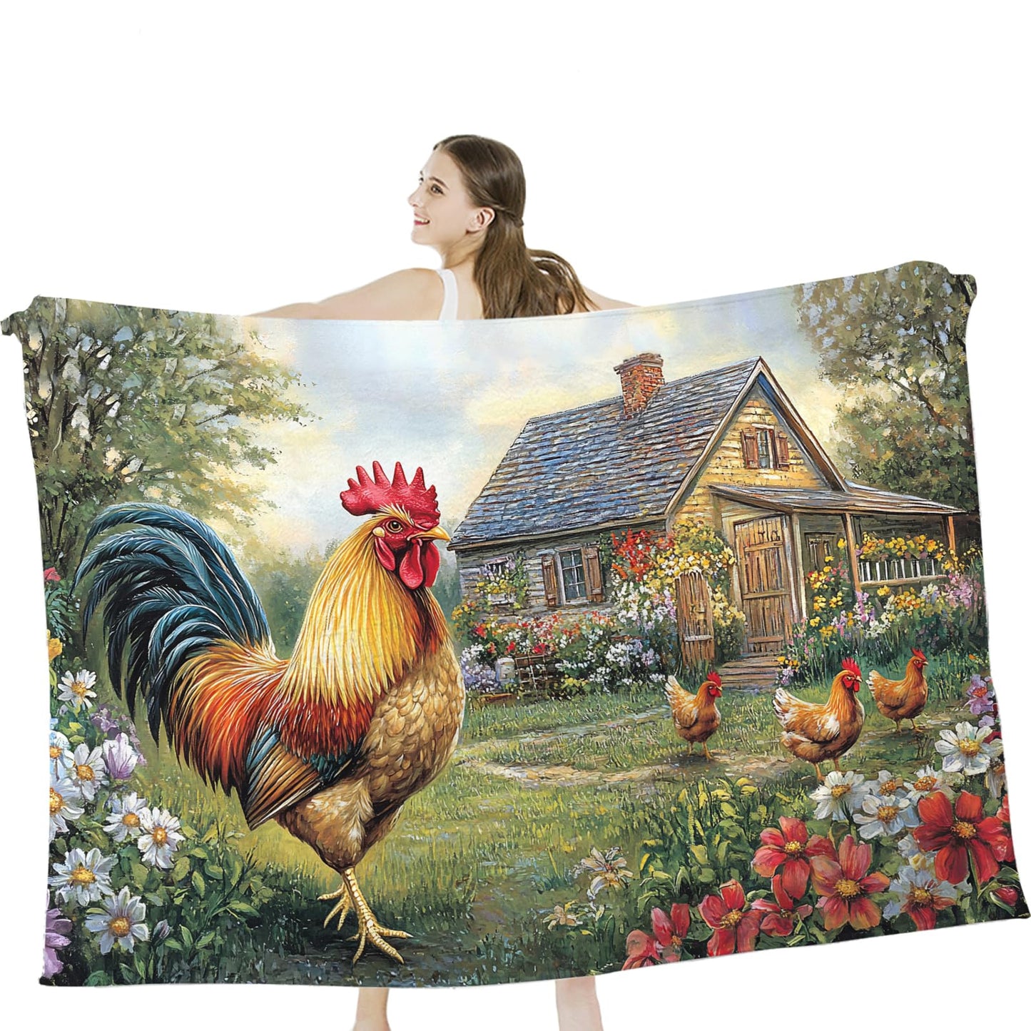 Tijuboni Rooster Chicken Throw Blanket Rooster Gifts for Girls Boys Women Men Kids Adults Soft Flannel Fleece Blanket for Couch Sofa Bed Home Decor 40"x50"