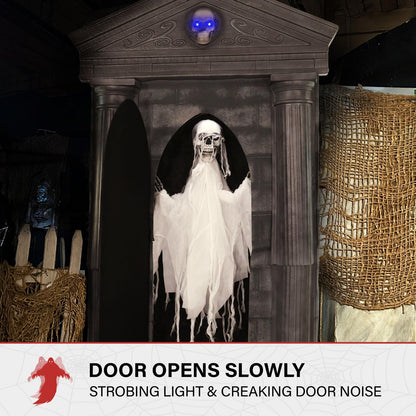 Haunted Hill Farm 6.7-Ft Animatronic Mausoleum by Tekky, Halloween Animatronic, Spooky House Wall Decoration, Creepy Indoor & Covered Outdoor Party Decor Motion-Activated Lights & Sound, LifeSize