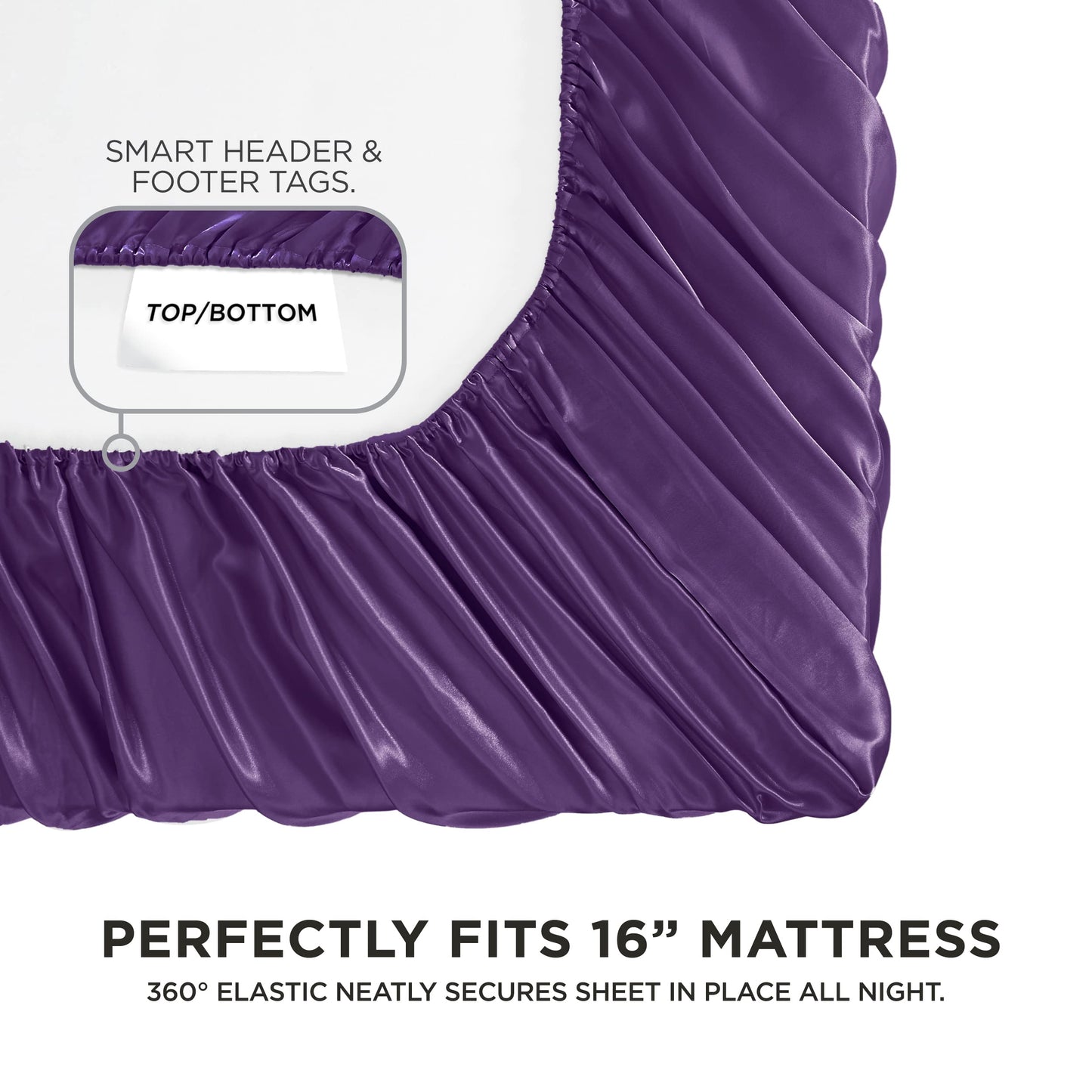 Juicy Couture Full Size Satin Bed Sheet Set, Deep Pocket Silky Full Sheet Set with 1 Fitted Sheet, 1 Flat Sheet and 2 Pillow Case, Wrinkle Resistant and Anti Pilling Bed Sheets - Purple