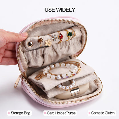 RSNREP Small Travel Jewelry Organizer Storage Pouch - Velvet Mini Travel Jewelry Case for Women, Compact Zipper Bag for Bracelets, Rings, Earrings Essential Travel Accessory Gift (pink)