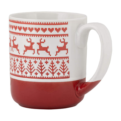 10 Strawberry Street Embossed Reindeer Ceramic Mug, Set of 4 (Red), S4MUG-XMAS
