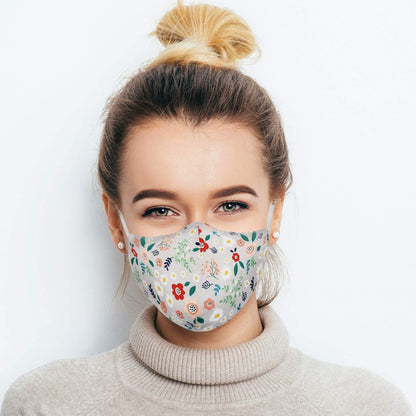 ecotru 5 Pack 100% Cotton, Reusable Face Masks UK | Washable, Nose Wire for Glass Wearers, 3-Ply Fabric Mask, Filter Pocket & Adjustable Straps | Pretty Facemask Coverings
