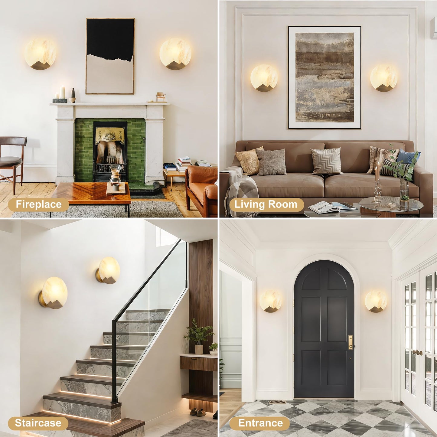 hkintty Marble Wall Sconce, Natural Marble & Gold Round Wall Sconce Hardwired, Dimmable Indoor Wall Light Fixture, Modern Wall Mounted Sconce for Bedroom Living Room Hallway Staircase (7.87", 1-Pack)