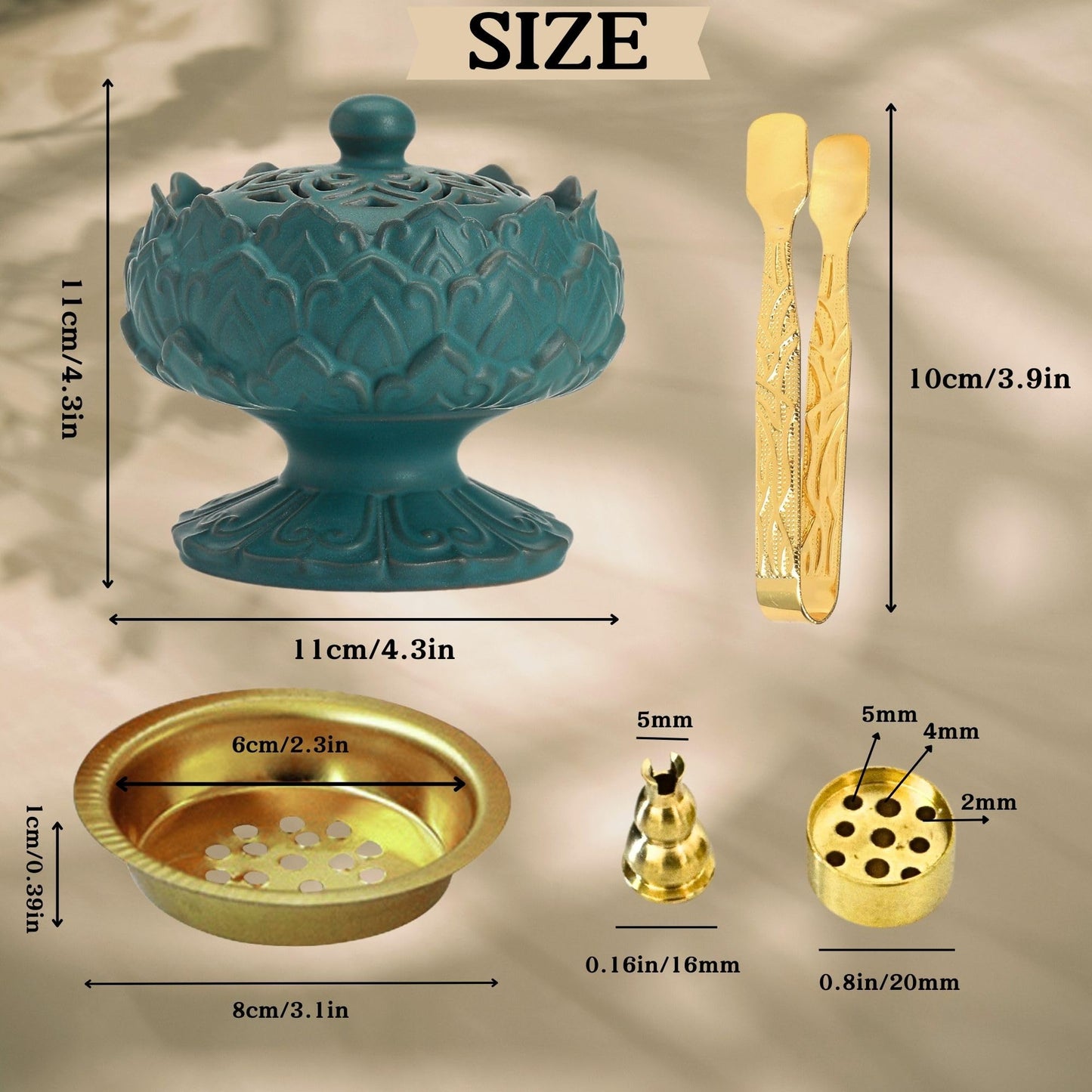 Ceramic Incense Burner for Frankincense, Bakhoor, Charcoal, Stick, Powder, Cone, Coil, and Tower Incense - Accessories for Meditation and Aromatherapy with Tweezers