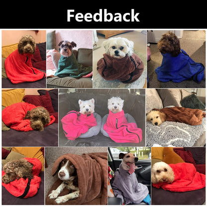 Morezi Dog Bathrobe Towel, Dry Fast Dog Bag, Microfibre Fast Drying Super Absorbent Pet Dog Cat Bath Robe Towel - Red - Small