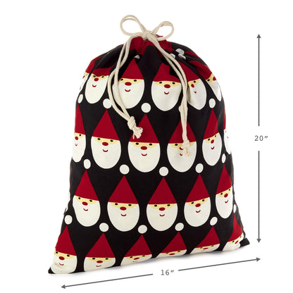 Hallmark Drawstring Christmas Gift Bag Set (2 Fabric Bags with Drawstrings; 1 Medium 10", 1 Extra Large 20") Santa, Red and White Stripe, 5XGB4902