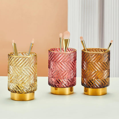 LEICURACE Makeup Brush Holder Organizer,Toothbrush Holders,Desk Pen Pencil Holder,Multifunctional Vintage Glass Brush Cup（A40-4-US）
