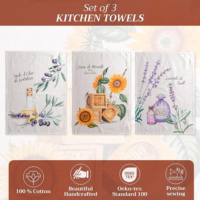 Maison d' Hermine Kitchen Towels Set of 3 100% Cotton 27.50" x 20" Reusable