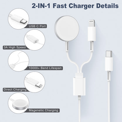 𝟐𝟎𝟐𝟓 𝐔𝐩𝐠𝐫𝐚𝐝𝐞𝐝 Apple Watch Charger,2-in-1 USB C Cable for iWatch & iPhone,2M Fast Charging Cable with 20W Wall Charger for Apple Watch Series 10/9/8/7/6/5/SE/Ultra & iPhone14/13/12/AirPods