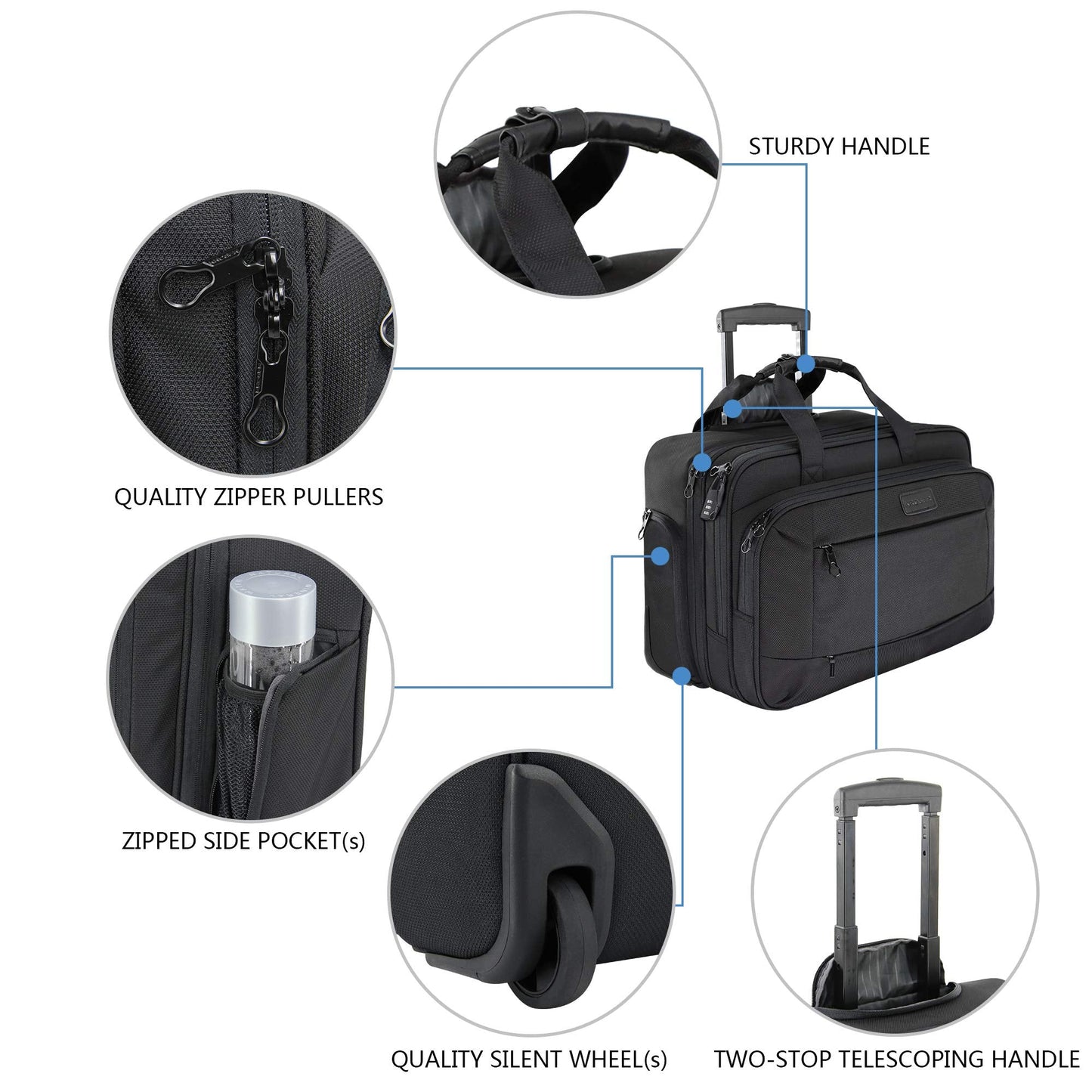 KROSER Rolling Laptop Briefcase Premium Wheeled Laptop Bag Fits Up to 17.3 Inch Laptop Water-Repellent Computer Bag Overnight Roller Case with RFID Pockets for Business/Travel/College/School/Men/Women
