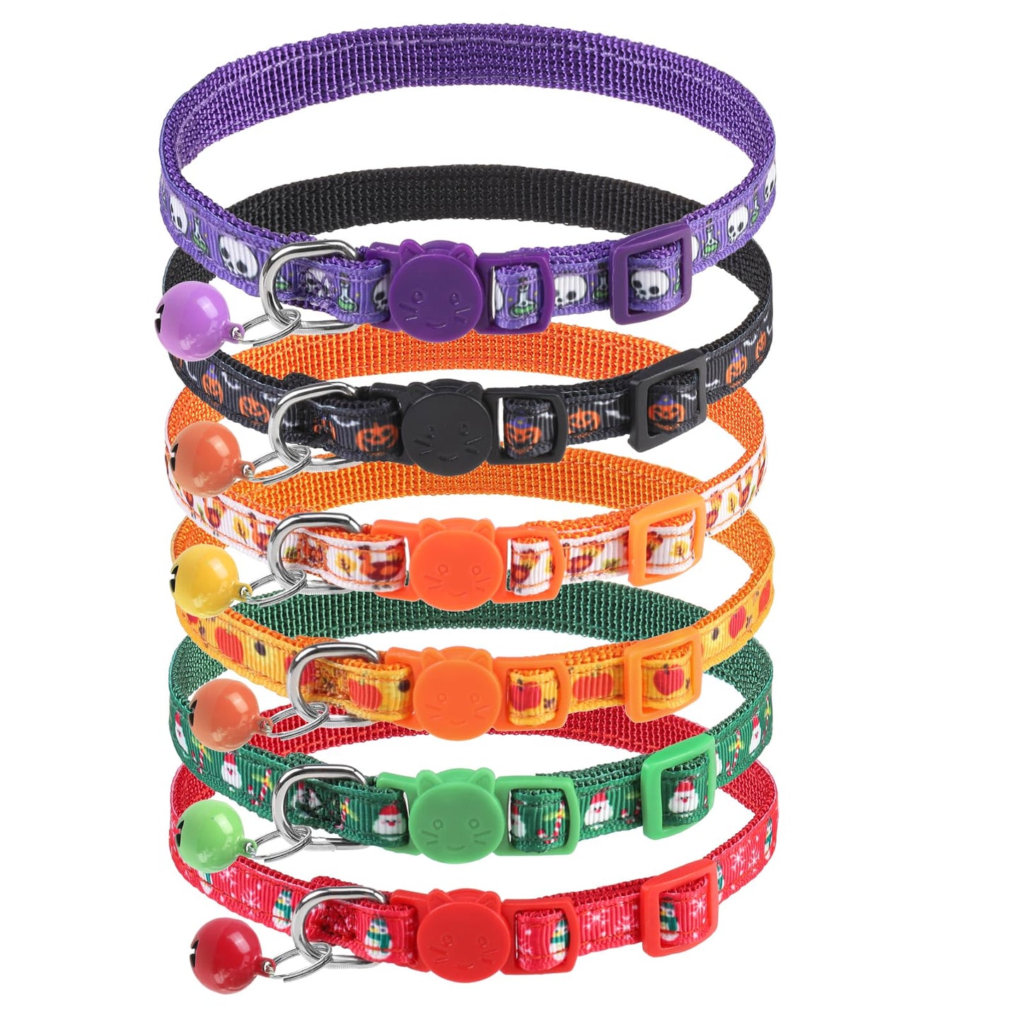 PUPTECK Thanksgiving Cat Collar with Bell 6 Packs Breakaway for Fall Halloween - Autumn Soft Adjustable Kitten Kitty Collars for Small Pet Puppy Bunny Christmas with Safety Release Buckle