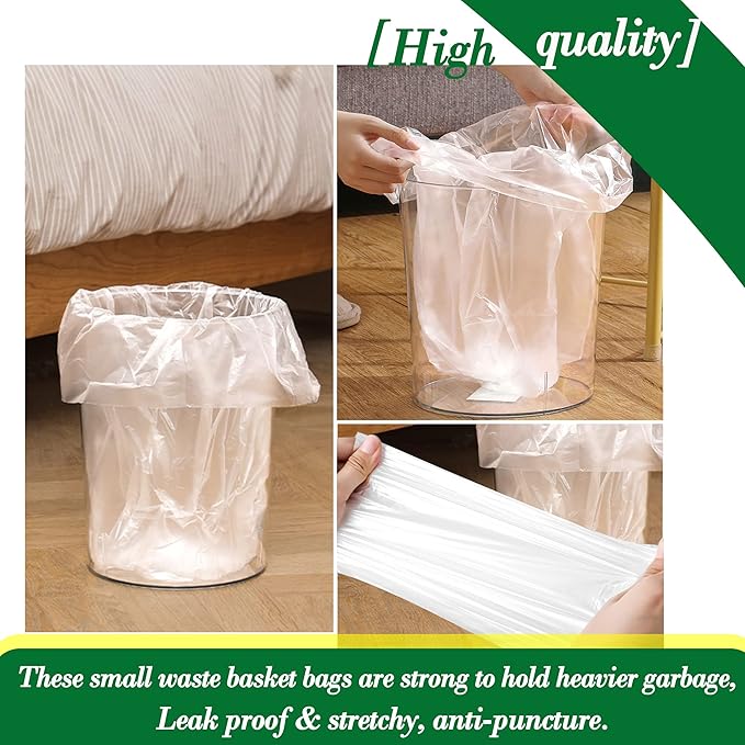 Hommaly 2 Gallon120 pcs Small Clear Trash Bags, Strong 1.8 Gallon Garbage Bags