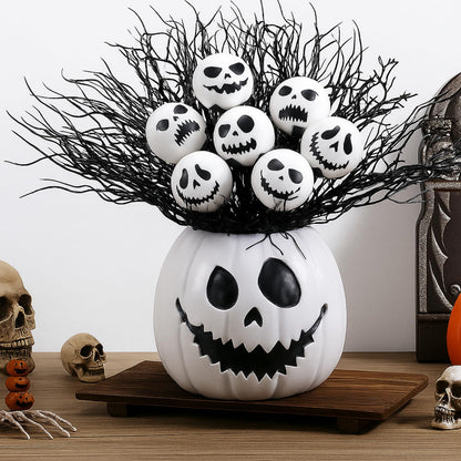 Wiwiqing Halloween Table Centerpieces Decor Resin Pumpkin Vase with Artificial Ghost Skull Face Balls Branch Flower Soil, Retro DIY Spooky Pumpkin Vase for Home Kitchen Indoor Decoration(Scary Face)