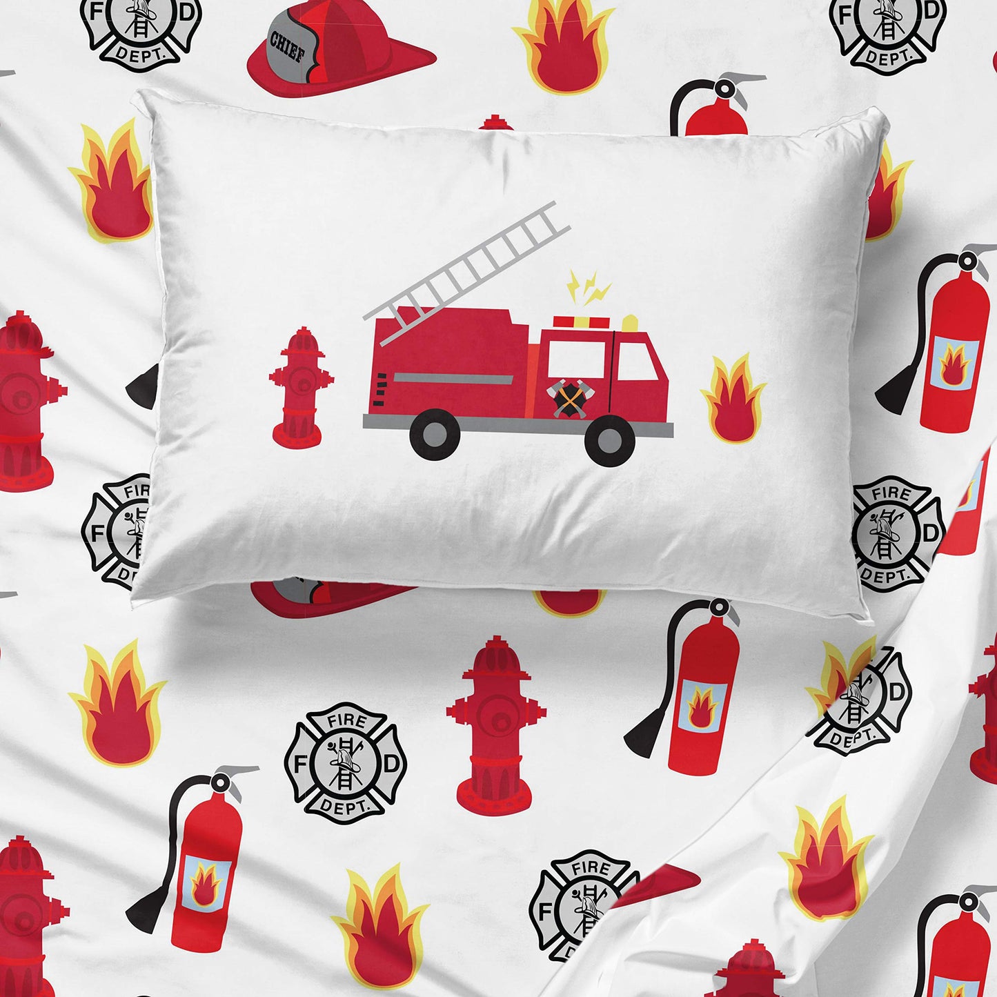 Jay Franco Trend Collector Go Fire Truck Go 5 Piece Twin Bed Set - Includes Comforter & Sheet Set - Super Soft Fade Resistant Microfiber Bedding