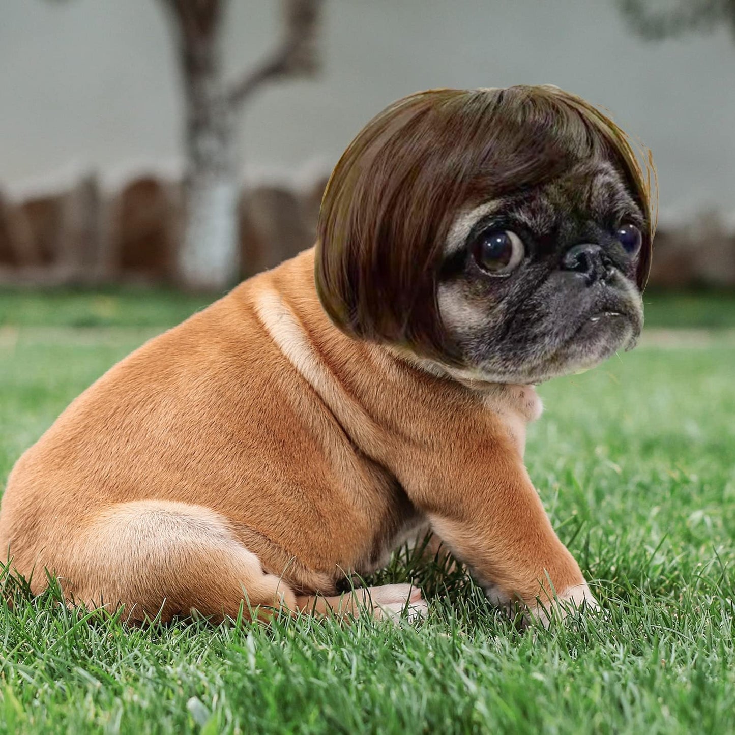 TESSVEYA Funny Dog Cat Cosplay Wig,Pet Wigs for Halloween, Christmas, Parties, Festivals, Dog Wigs for Small Medium and Large Dogs （Black Brown Straight）