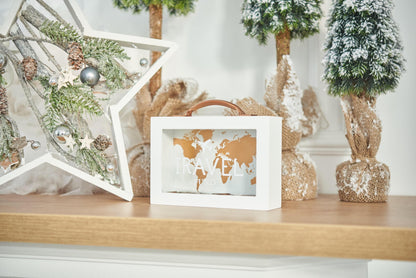 Shadow Money Box for Travel Savings - Coin Bank for Adults - Vacation Jar - White Saving Box With Handle - Honeymoon Fund - Adventure Fund