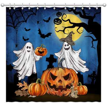 pinata Halloween Shower Curtain for Bathroom, Halloween Bathroom Decor, Ghost Shower Curtain Pumpkins Bath Curtains with Hooks 72x72