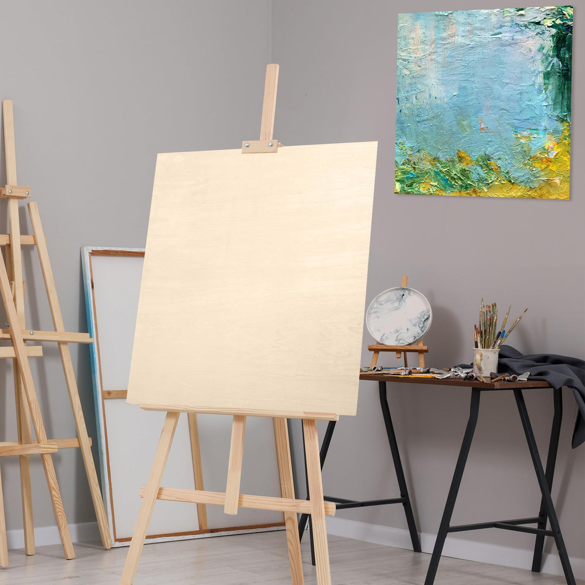 Aodaer 4 Pack Wood Panels 20 x 20 Inch Wooden Panels Canvas Unfinished Craft Wood Boards Panel for Art Crafts Acrylic and Oil Painting Pouring DIY Projects