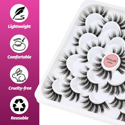 Veleasha Lashes 10 Pairs Natural Fluffy False Eyelashes Soft Wispy Lashes 3D Faux Mink Lashes Pack (V07)