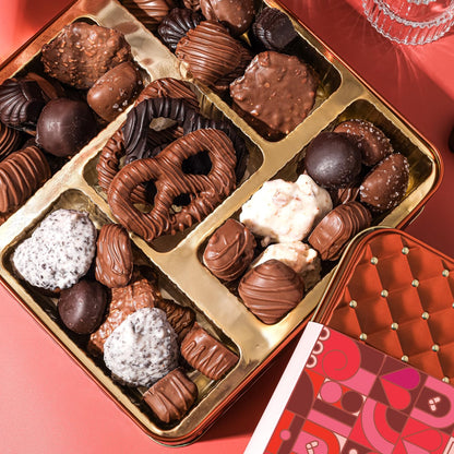 Valentines Day Chocolate Gift Basket, Food Gifts Arrangement Platter, Gourmet Snack Box, For Her, Wife, Spouse, Girlfriend, Romatic, Lover, Mom- Bonnie & Pop