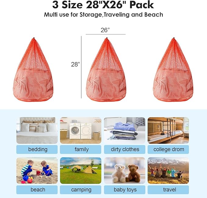 3Pcs Mesh Laundry Bags Washing Machine Mesh Wash Bags Jumbo