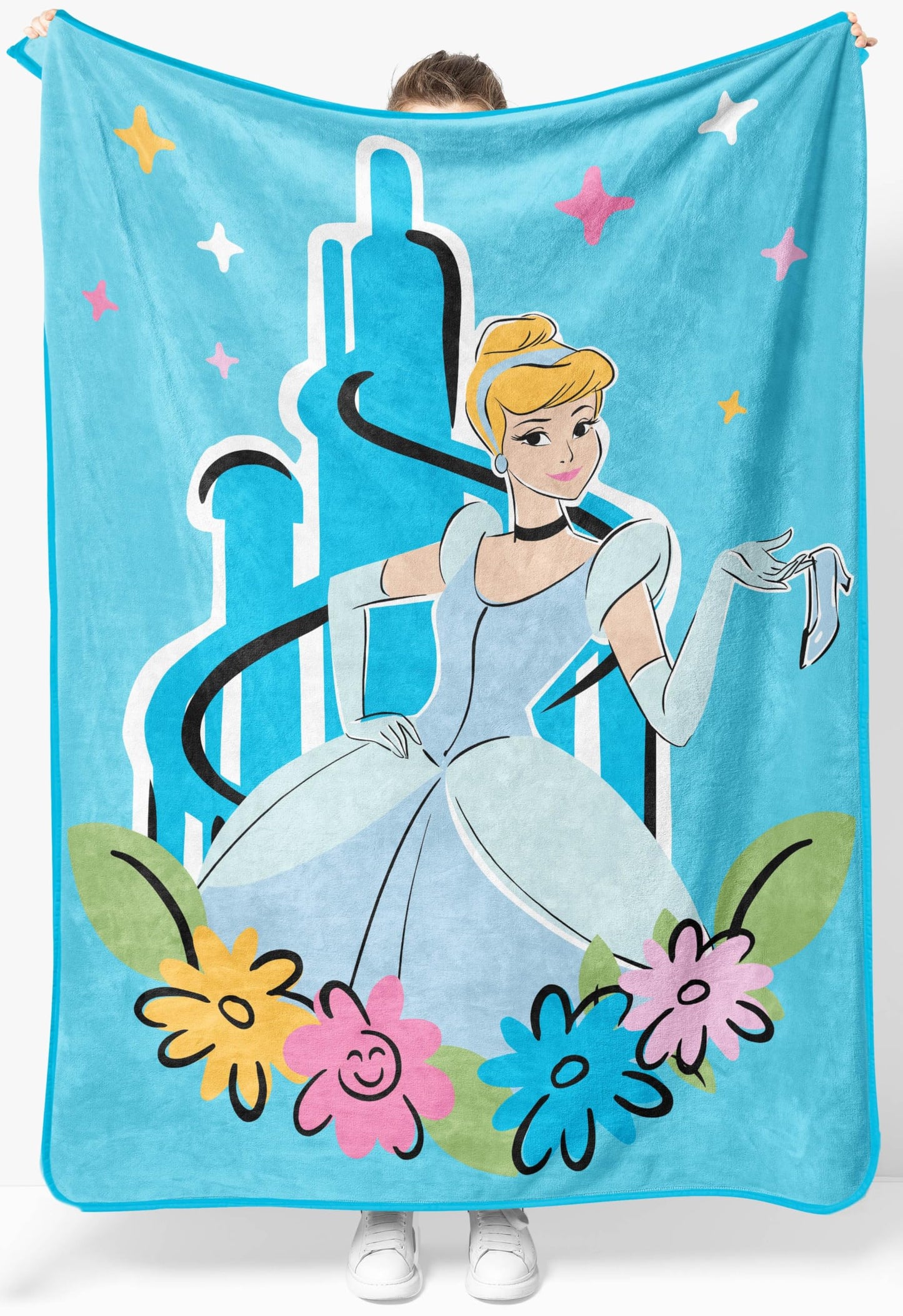 Jay Franco Kids Plush Throw Blanket – Soft & Cozy Fleece Throw for Bedroom & Couch Décor, Official Licensed Product, Blue - Disney Princess Cinderella, 46x60 - Throw Blanket