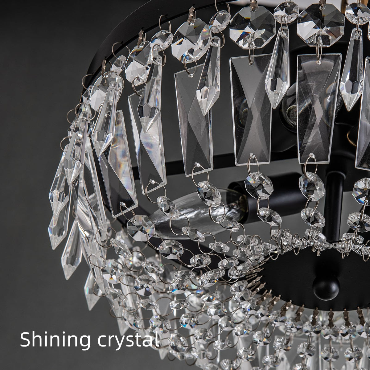 KSRYSZCQ Black Crystal Ceiling Light, 15''Modern Semi Flush Mount Ceiling Light Fiture 4-Light Crystal Chandelier with E12 Bulb for Dining Room, Kitchen Island, Bedroom Hallway