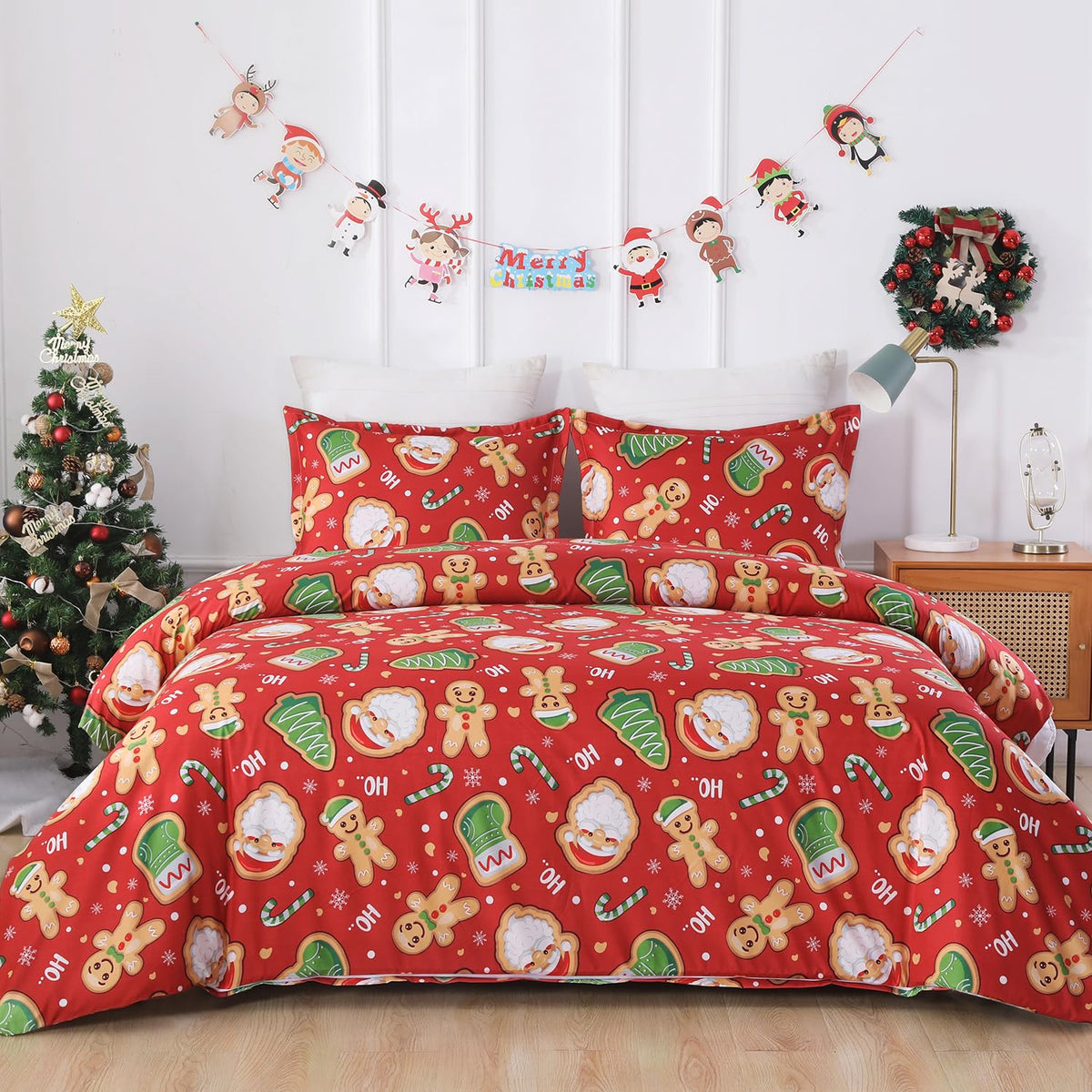 Vaulia Christmas Duvet Cover Twin, Holiday Soft Lightweight Microfiber Bedding Collection with Gingerbread Pattern, Includes 1 Duvet Cover and 1 Pillow Shams, Red Color