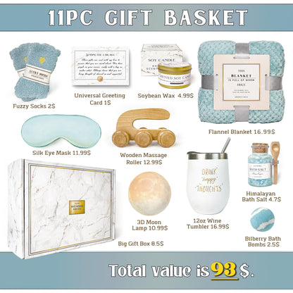 AHAGIFTREE Birthday Gifts for Women Self Care Gifts Get Well Soon Gifts Baskets with moon lamp for Women After Surgery,Mother's Day,11PC Spa,Thinking of You Gift, Care Package for Mom(turquoise)