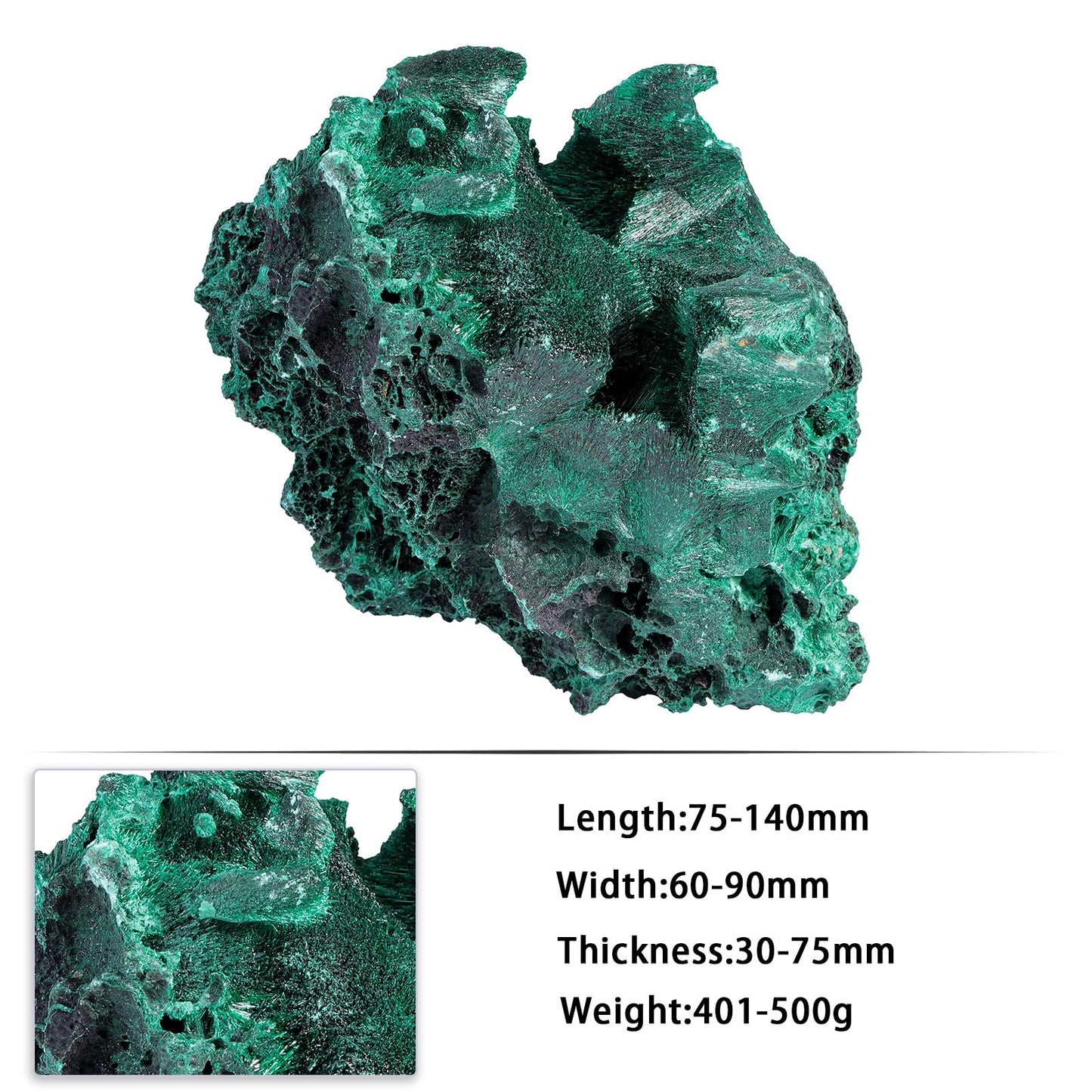 Rockcloud Natural Malachite Raw Stone Irregular Ornament Healing Crystal Stone for Home Office Decoration, 0.88 lb to 1.10 lb