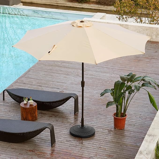 wikiwiki 80 Lbs Round Weighted Patio Umbrella Base, Free Standing Heavy Duty Base Water & Sand Filled Plastic Round Umbrella Base (Charcoal)