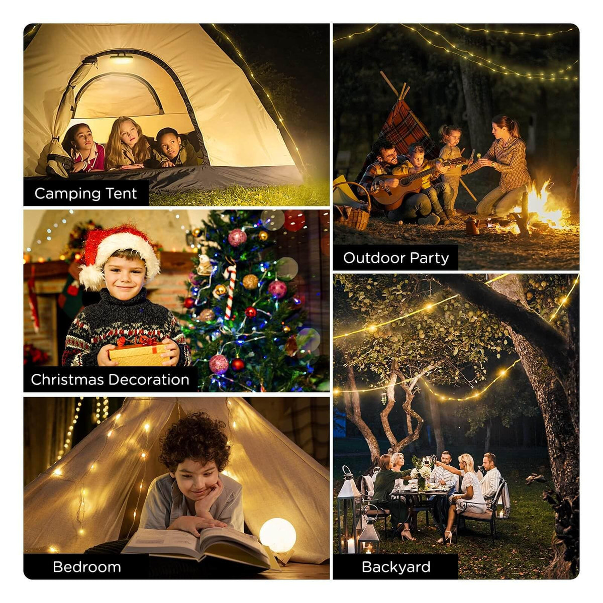 OGERY 2-Pack Camping String Lights, 32.8FT Rechargeable Christmas String Lights Outdoor/Indoor, 8 Modes 4-in-1 Quick Storage Fairy Lights Portable Lamp for Xmas Tree Decor Party Camping Essentials